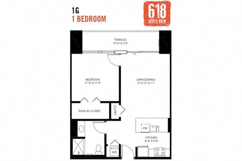 One Bedroom 1 Bath 700 sq. ft.